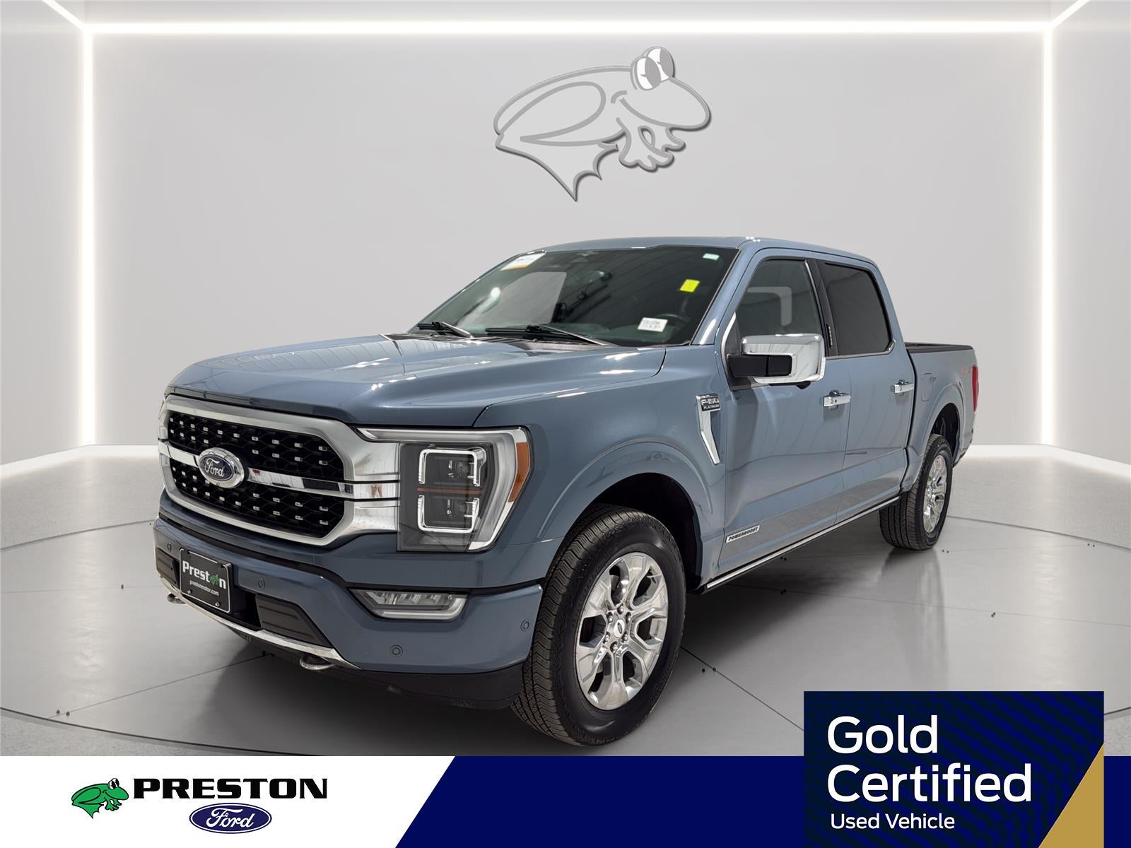 2023 Ford F-150 Platinum in Azure Gray Metallic Tri-Coat — front three-quarter view
