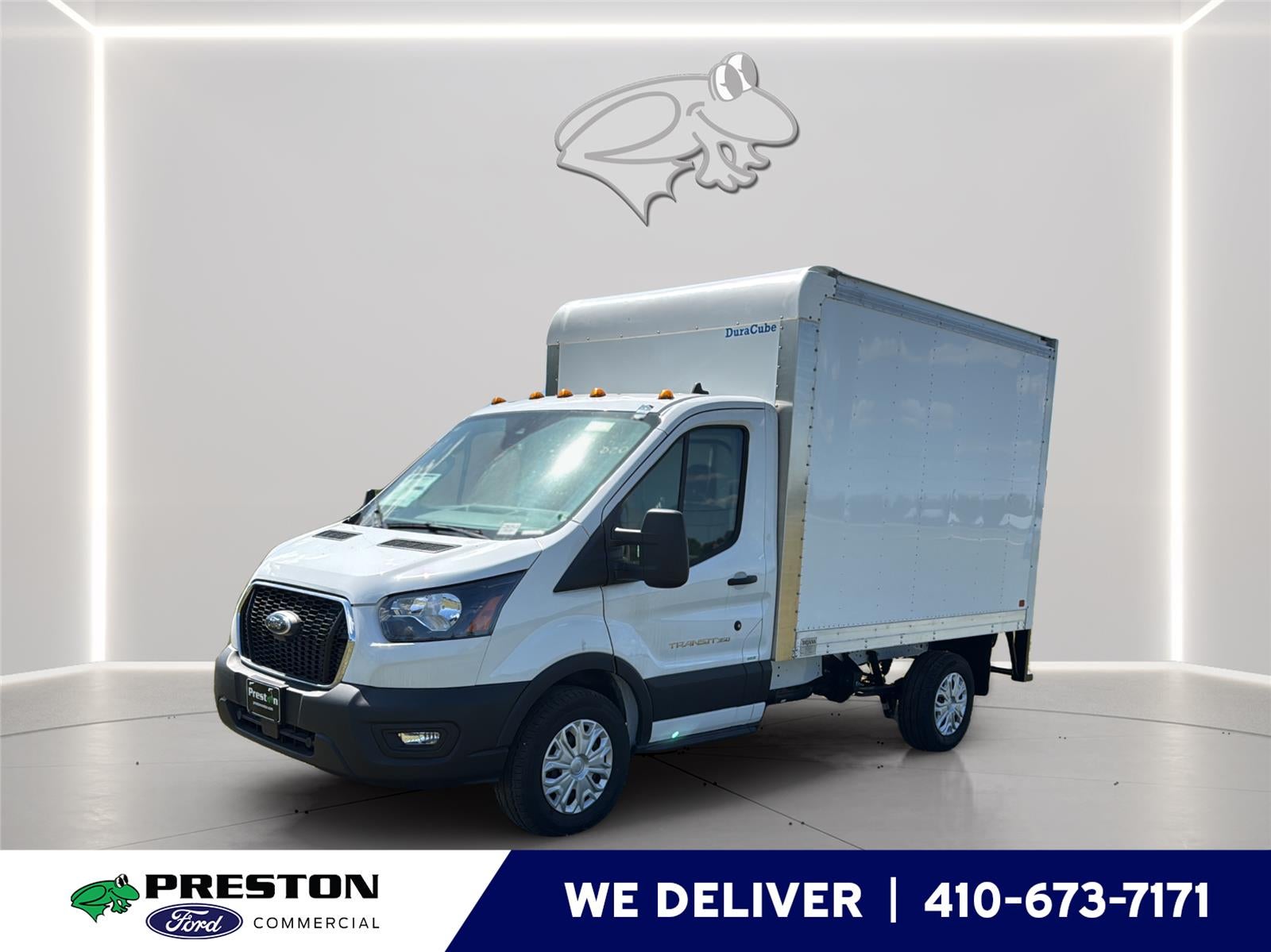2025 Ford Transit Cutaway 10' DURACUBE ALUMINUM BODY ROLL UP DOOR BACK UP CAMERA in Oxford White — front three-quarter view