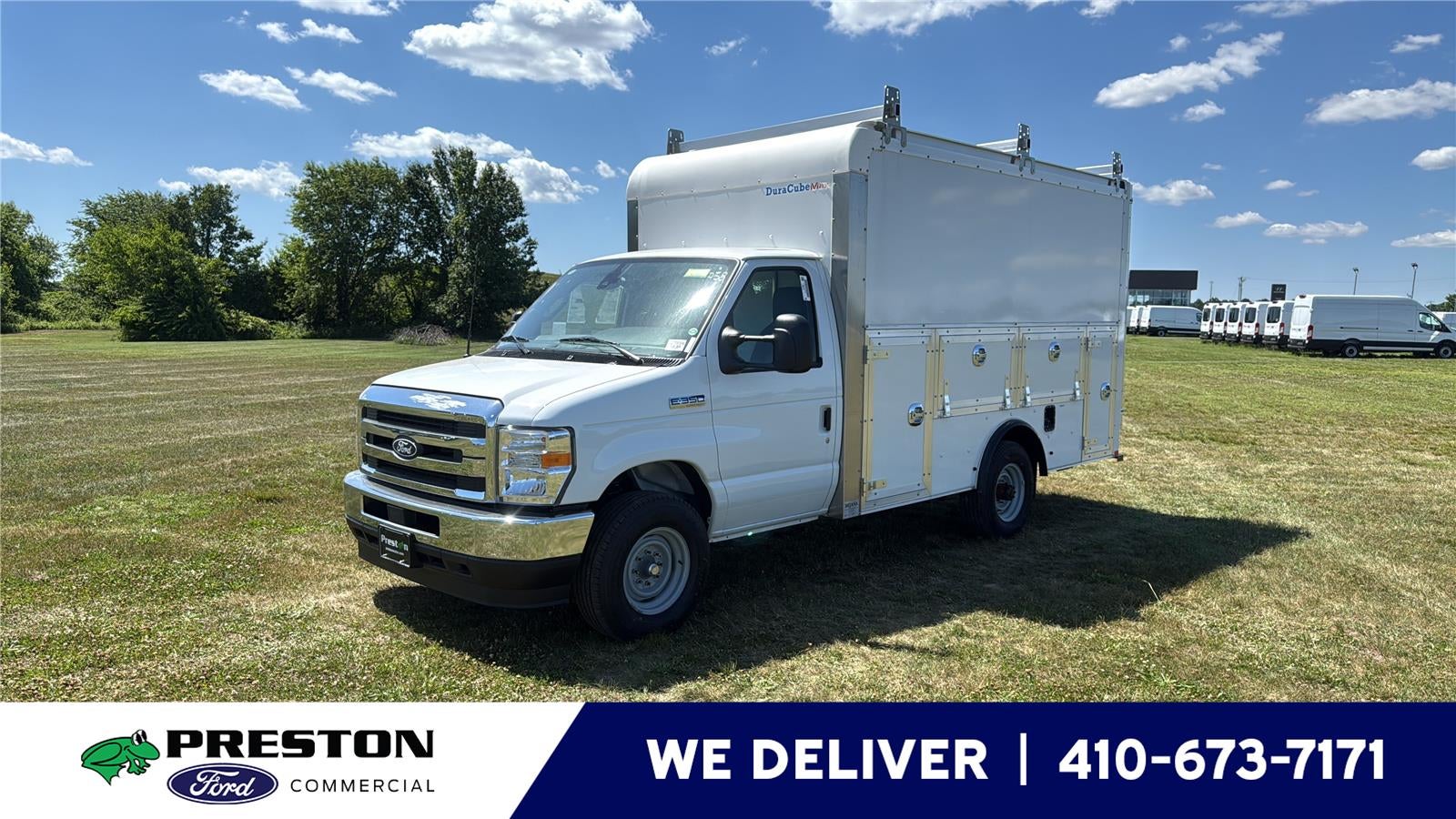 2027 Ford E-Series Cutaway 12' DURA-CUBE MAX FRP ENCLOSED SERVICE BODY, POWER LOCKS, 3 BOX LADDER RACK, BACK UP CAMERA in Oxford White —...