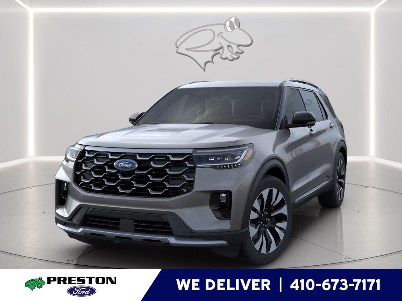 2026 Ford Explorer Platinum in M7 Carbonized Gray Metallic — front three-quarter view
