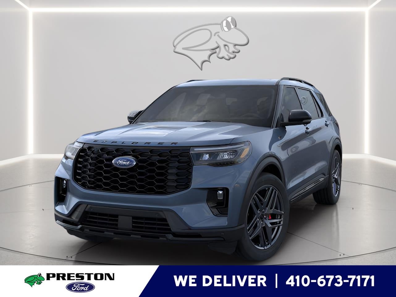 2026 Ford Explorer ST-Line in Vapor Blue Metallic — front three-quarter view