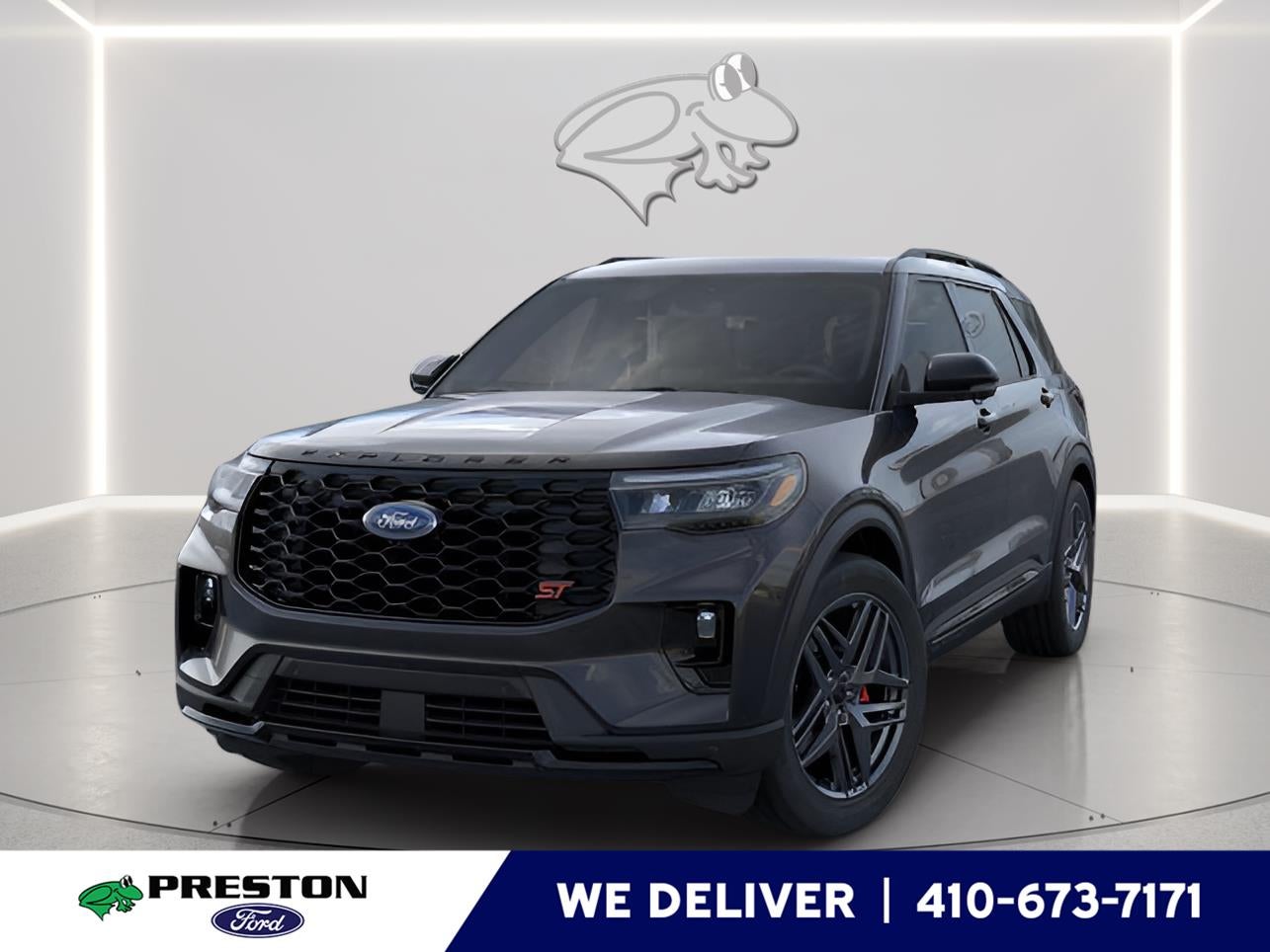 2026 Ford Explorer ST in Um Agate Black Metallic — front three-quarter view