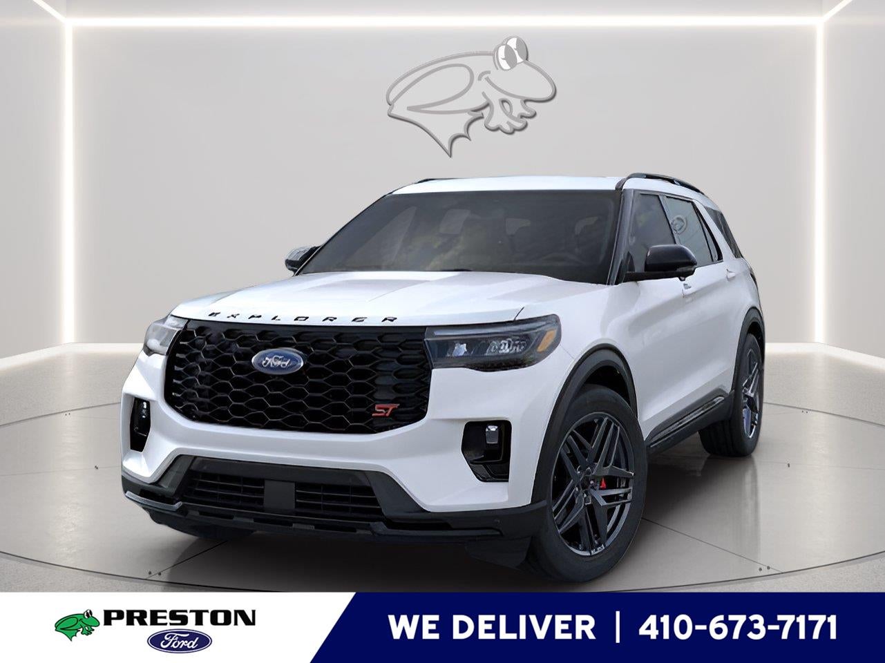 2026 Ford Explorer ST in Star White Metallic Tri-Coat — front three-quarter view