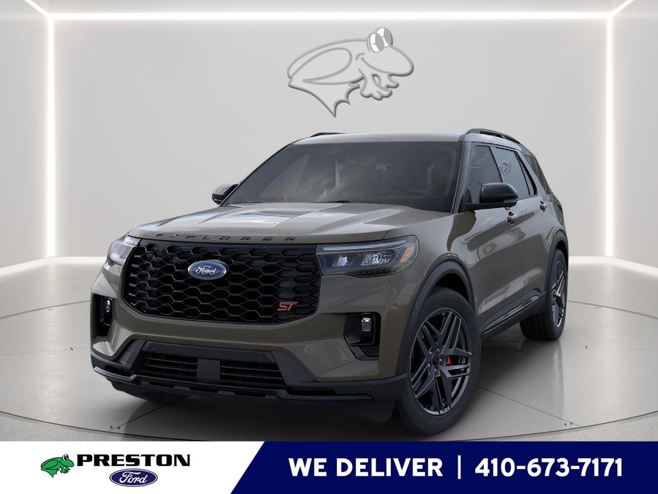 2026 Ford Explorer ST in Marsh Gray — front three-quarter view