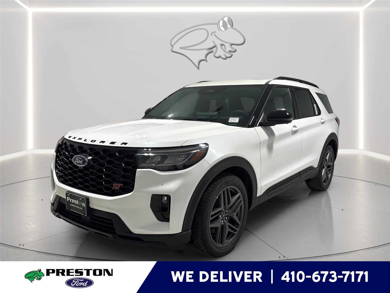 2026 Ford Explorer ST in Star White Metallic Tri-Coat — front three-quarter view
