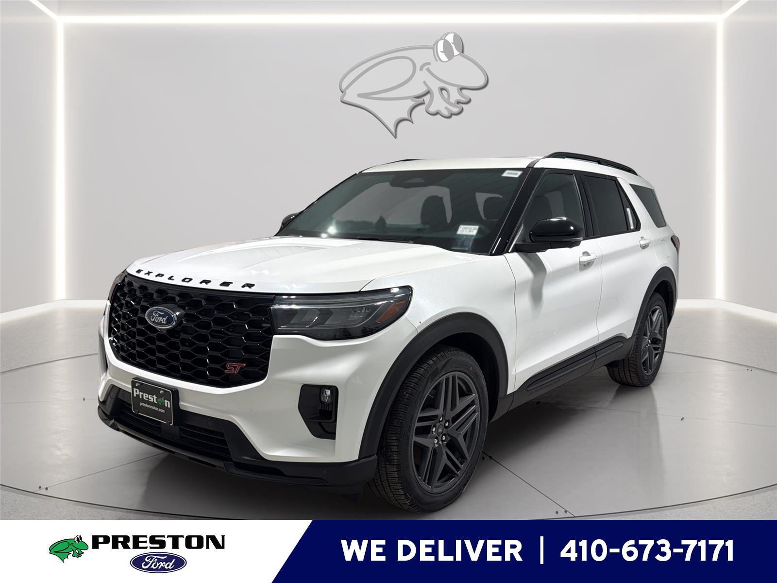 2026 Ford Explorer ST in Star White Metallic Tri-Coat — front three-quarter view