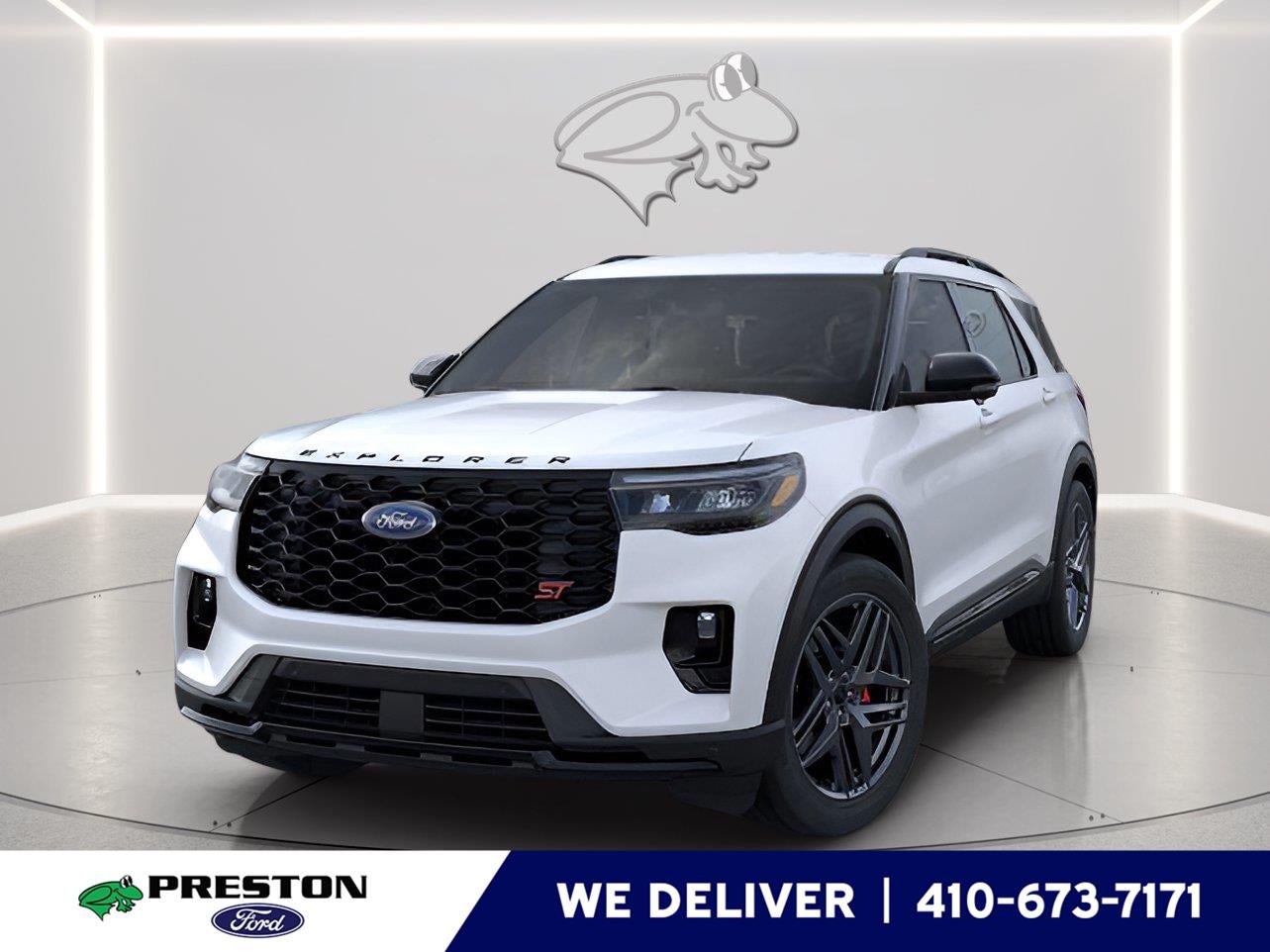 2026 Ford Explorer ST in Star White Metallic Tri-Coat — front three-quarter view