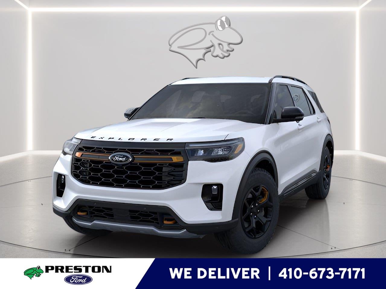 2026 Ford Explorer Tremor in Star White Metallic Tri-Coat — front three-quarter view