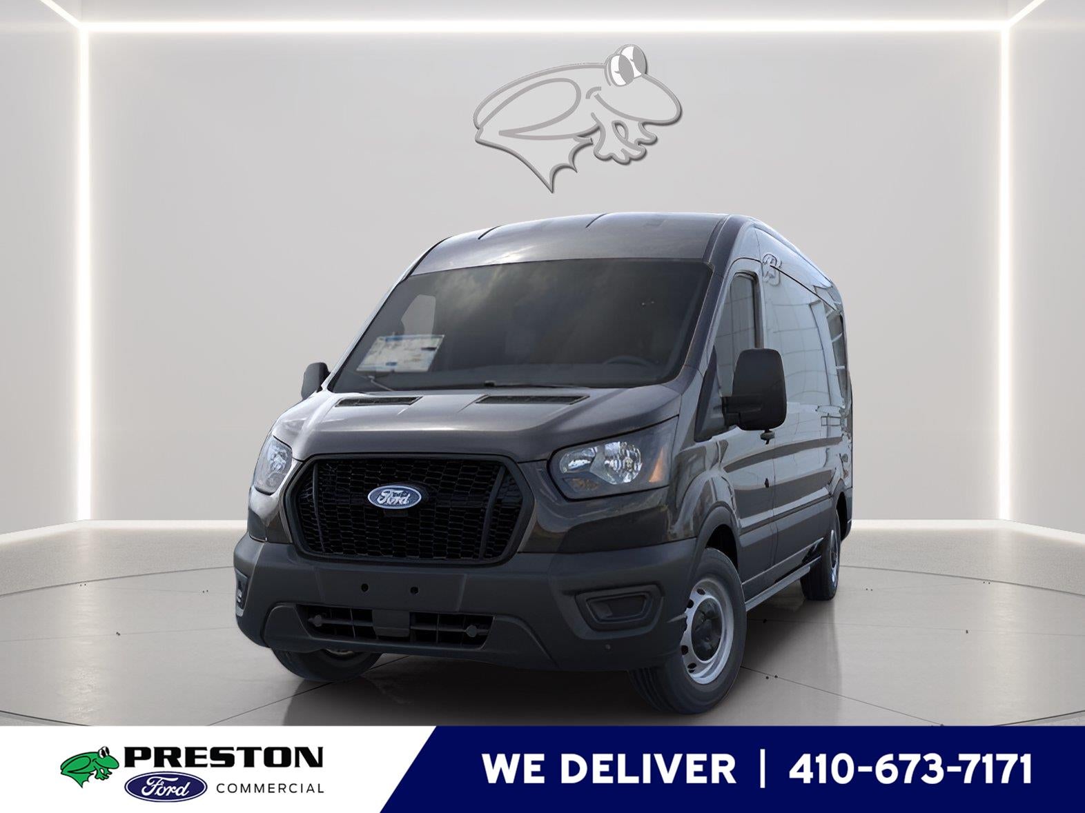 2026 Ford Transit Cargo Van T-250 148" Med Rf 9150 GVWR RWD in Agate Black — front three-quarter view