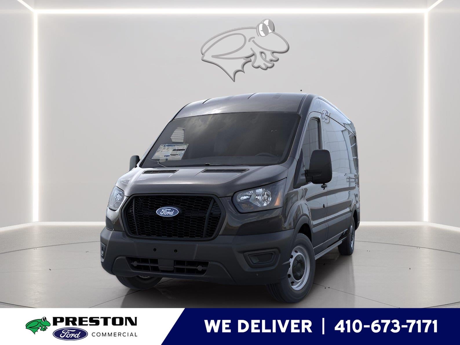 2026 Ford Transit Cargo Van T-250 148" Med Rf 9150 GVWR RWD in Agate Black — front three-quarter view