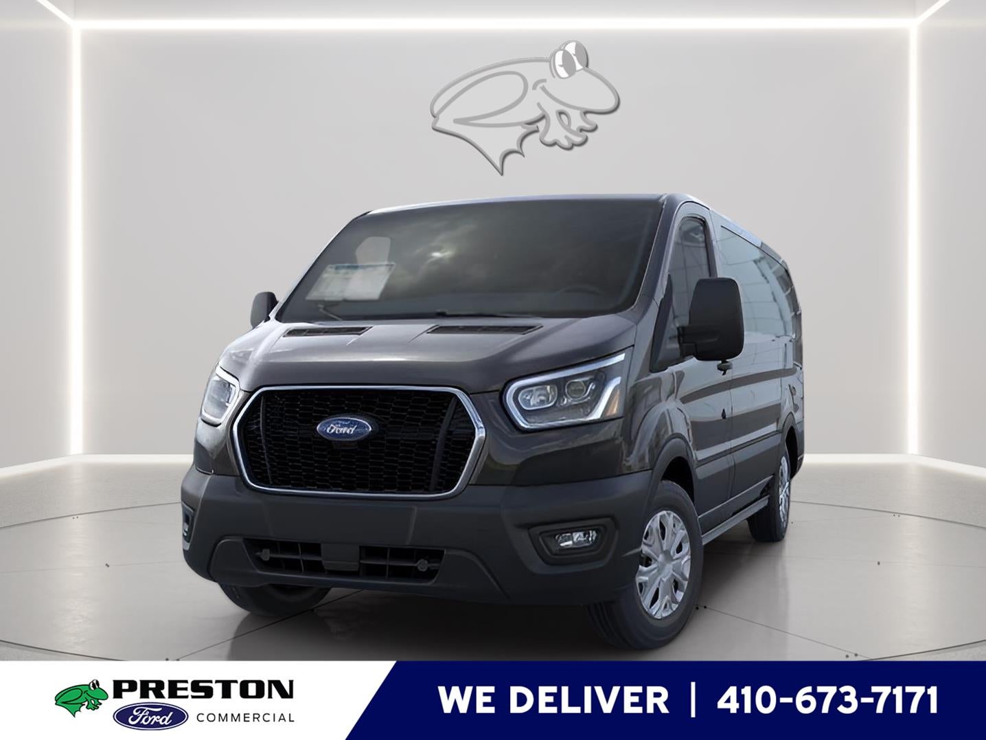 2025 Ford Transit Cargo Van T-250 130" Low Rf 9070 GVWR RWD in Agate Black Metallic — front three-quarter view